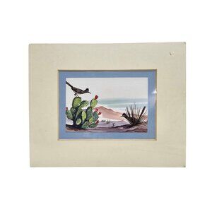 80s Sandstone Creation . Navajo cactus and birds matted prints